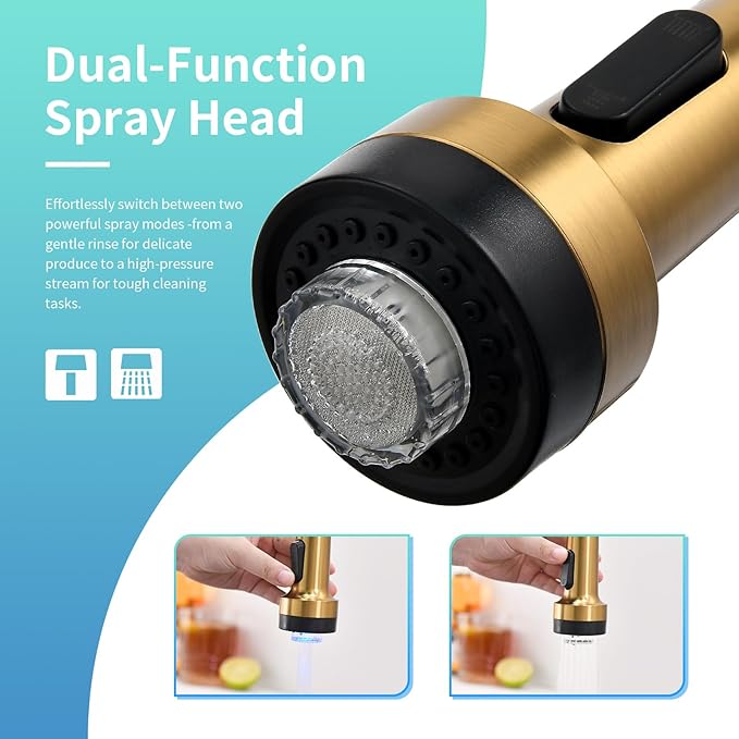 GIMILI Gold Kitchen Faucet with Pull Down Sprayer Single Hole Stainless Steel LED Faucet, Suitable for Farmhouses, RV, Laundry Room, Outdoor, and Campers. Llave para fregadero de cocina