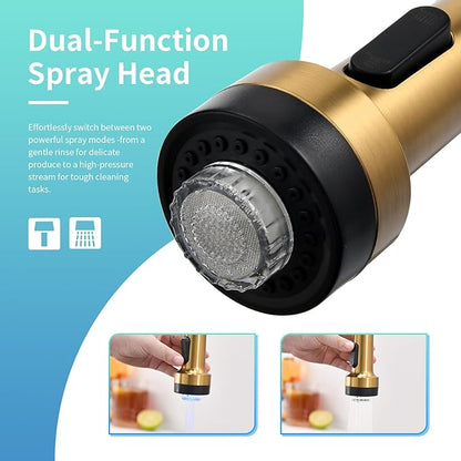 GIMILI Gold Kitchen Faucet with Pull Down Sprayer Single Hole Stainless Steel LED Faucet, Suitable for Farmhouses, RV, Laundry Room, Outdoor, and Campers. Llave para fregadero de cocina