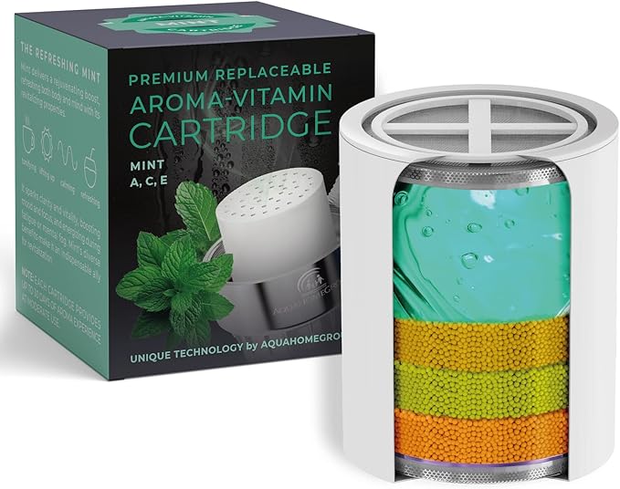 AquaHomeGroup Vitamin C E and A Shower Filter Cartridge with Mint Aroma - Reduces Chlorine and Chloramine - Supports Skin and Hair - Fits 15 and 20 Stage Filters
