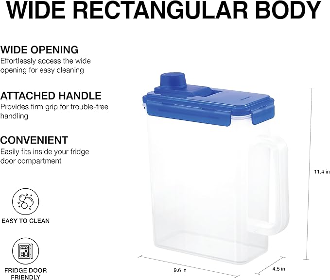 LocknLock Aqua Fridge Door Water Jug | Clear Pitcher | BPA Free Plastic Pitcher with Lid | 1 Gallon Pitcher with Lid for Water, Juice, Tea & More Beverages, Blue