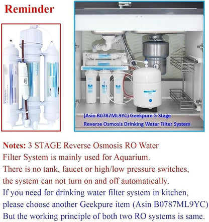 Geekpure 3 STAGE Portable Aquarium Reverse Osmosis RO Drinking Water Filter System-100 GPD