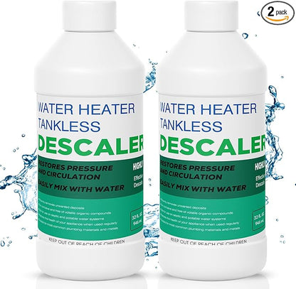 2 Pack Tankless Water Heater Descaler - Quart (64 oz) Premium Tankless Water Heater Systems, Highly Effective Descaler Restores Heating Efficiency, Easy Use