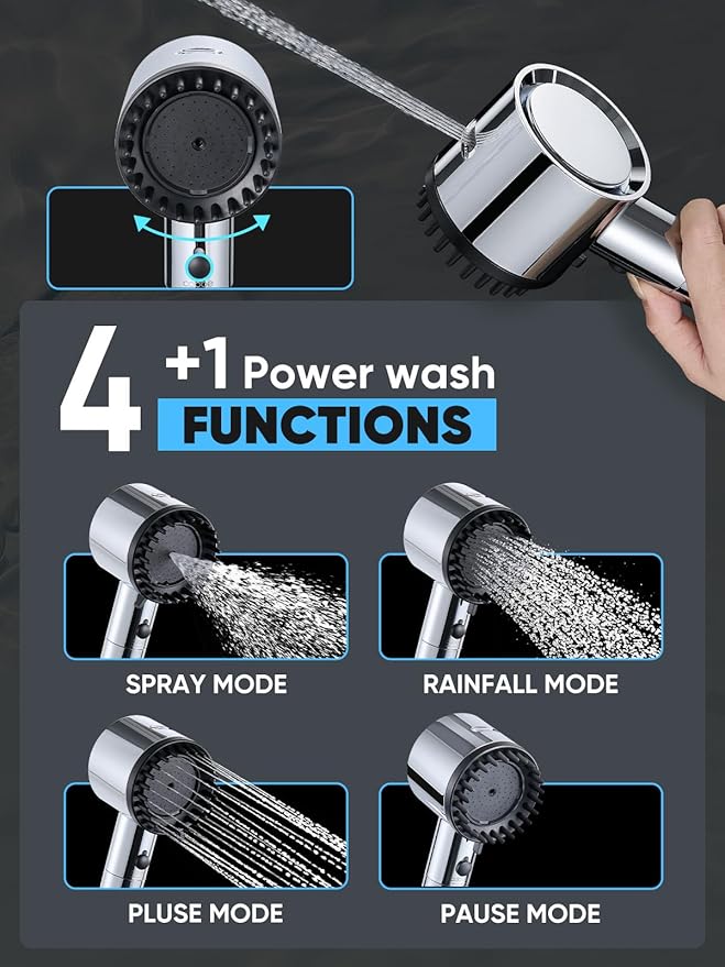 Cobbe Ion Drops Filtered Shower Head with Handheld, High Pressure 4+1 Spray Mode Showerhead with Filters, Built-in Power Wash for Hard Water - Remove Chlorine - Reduces Dry Itchy Skin, Chrome