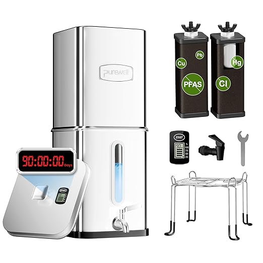 Purewell Square 2.25G PFAS-Free Gravity Water Filter System with Water Level Window & Smart Timer, 4-Stage Filtration, Reduce Lead, Total PFAS (Forever Chemicals), Mercury, and Chlorine, SQP-2.25G