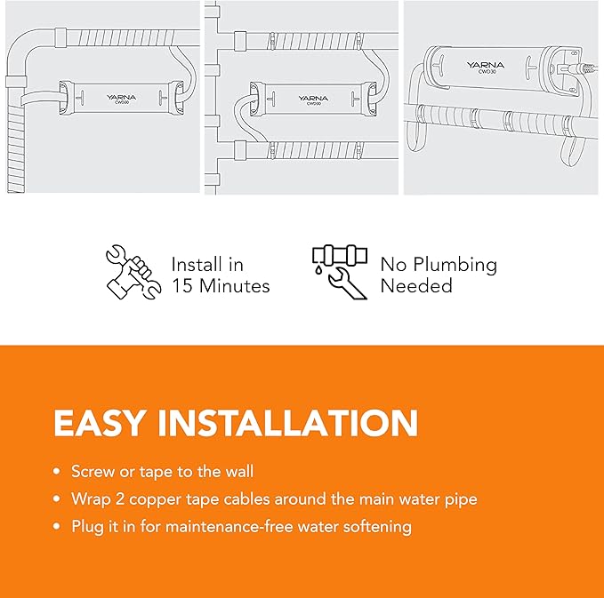 YARNA Capacitive Electronic Water Descaler Whole House Solution - No-Salt Softener System, Reduces Limescale Effects and Mineral Buildup - Model CWD230, Compatible with Pipes Up of to 2 Inches