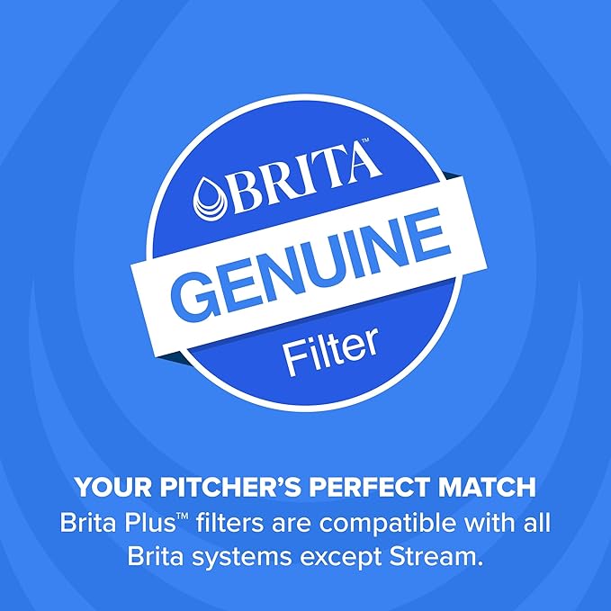 Brita Plus Water Filter, BPA-Free, High-Density Replacement Filter for Pitchers and Dispensers, Reduces 2x Contaminants*, Lasts Two Months or 40 Gallons, Includes 4 Filters