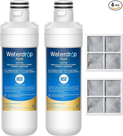 Waterdrop Plus LT1000PC ADQ747935 NSF 401 Refrigerator Water Filter and Air Filter, Reduce PFOA & PFOS, Replacement for LG® LT1000P®, LT-1000PC, LRFXC2406S, LMXS28596S, LFXC22526D and LT120F®, 2 Combo