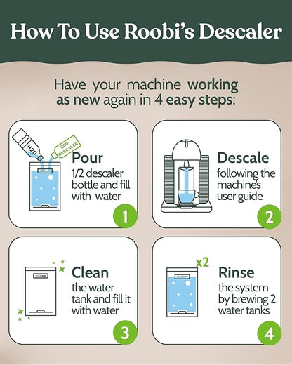 Nespresso Vertuo Compatible Descaling Solution. Eco-Friendly Formula to Clean & Descale Your Nespresso Vertuoline Machine. 2 Uses per Bottle, 2 Pack. Carbon Neutral Vertuo Descaling Kit.