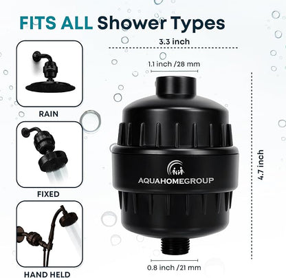 AquaHomeGroup 20 Stage Shower Filter with Vitamin C and E - Reduces Chlorine, Heavy Metals and Sediment - 2 Cartridges Included - High Pressure - Black