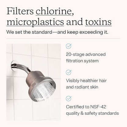 MDhair Filtered Shower Head for Healthier Hair & Skin – Removes Chlorine & Heavy Metals, High Pressure Shower Head Filter for Hard Water, Dermatologist-Formulated Water Softener for Hard Water