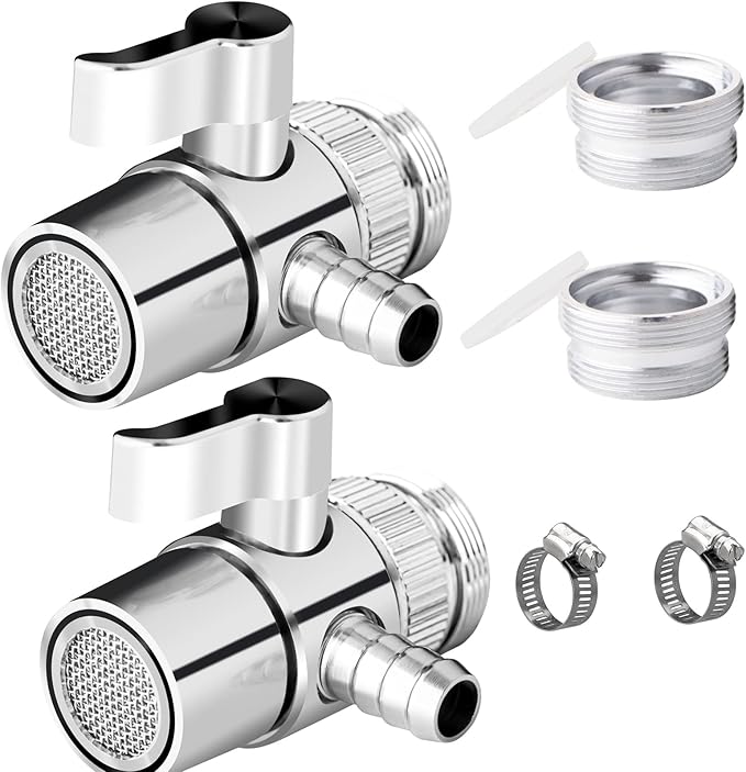 2 PACK Countertop Water Filter Diverter Valve with Barb Connector, Faucet Diverter Adapter for 6mm, 8mm, 9.5mm Tubing or Hose, Compatible with Standard Kitchen Faucets(9.5mm Barb)