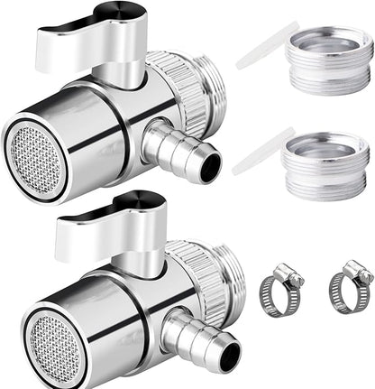 2 PACK Countertop Water Filter Diverter Valve with Barb Connector, Faucet Diverter Adapter for 6mm, 8mm, 9.5mm Tubing or Hose, Compatible with Standard Kitchen Faucets(9.5mm Barb)