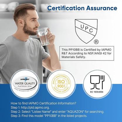 PUREPLUS 5 Micron 10" x 4.5" Whole House Sediment Home Water Filter Replacement Cartridge for Culligan RFC-BBSA, HD-950, WFHD13001B, W15-PR, GXWH30C, GXWH35F, Aqua-Pure AP817, PP10BB, 3PACK