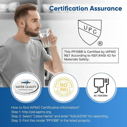 PUREPLUS 1 Micron 10" x 4.5" Whole House Sediment Home Water Filter Replacement Cartridge for RFC-BBSA, HD-950, WFHD13001B, W15-PR, GXWH30C, GXWH35F, AP817, PP10BB, 3PACK