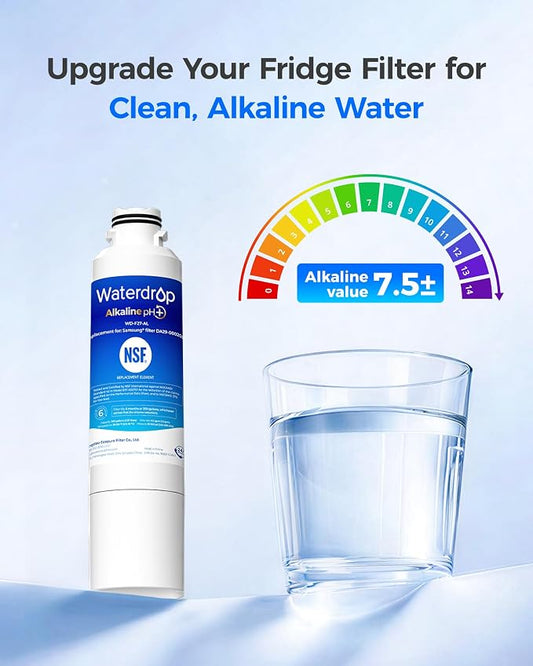 Waterdrop Alkaline WD-F27-AL Replacement for Samsung® Refrigerator Water Filter HAF-CIN/EXP, DA29-00020B, HAF-CIN, DA97-08006A-1, RF28HMEDBSR, RF263BEAESR, RS25J500DSR, RF263TEAESG, 2 Pack