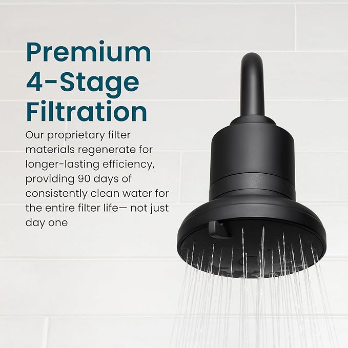 AquaTru Shower - Advanced Shower Filter Removes Impurities from Hard Water to Support Healthy Skin, Scalp, Hair, Reduce Breakage, and Enhance Your Beauty and Self-Care Routine (Matte Black)