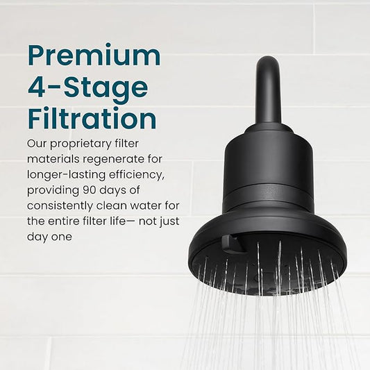 AquaTru Shower - Advanced Shower Filter Removes Impurities from Hard Water to Support Healthy Skin, Scalp, Hair, Reduce Breakage, and Enhance Your Beauty and Self-Care Routine (Matte Black)