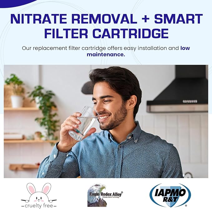 Crystal Quest Nitrate Removal + SMART Filter Cartridge 4-5/8" x 9-3/4" - Reduces Nitrates, Fits Reverse Osmosis & Whole House Systems, Long-Lasting, Easy Installation, Heavy-Duty Water Filtration