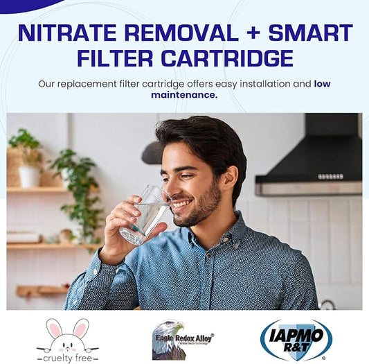Crystal Quest Nitrate Removal + SMART Filter Cartridge 4-5/8" x 20" - Reduces Nitrates, Fits Reverse Osmosis & Whole House Systems, Long-Lasting, Easy Installation, Heavy-Duty Water Filtration