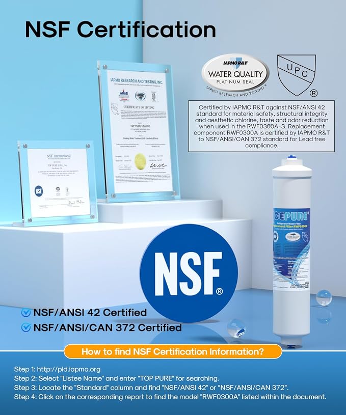 ICEPURE Inline Water Filter for Refrigerator and Ice Maker with 1/4-Inch Direct Connect Fittings, NSF Certified Drinking Water Filtration System for RV, RO System, Reduces Chlorine, Taste&Odor, 1PACK