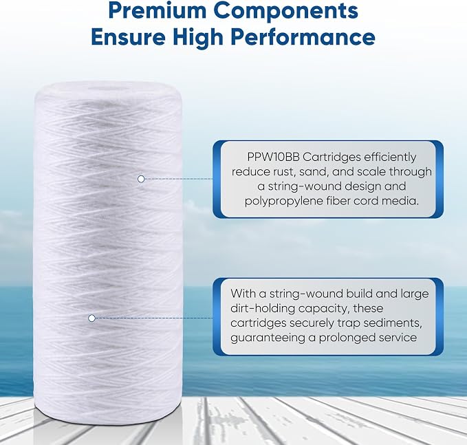 PUREPLUS 1 Micron 10 x 4.5 Whole House String Wound Sediment Filter for Well Water, Replacement Cartridge for 84637, WPX5BB97P, PC10, CW5-BBS, 355215-45, 3Pack