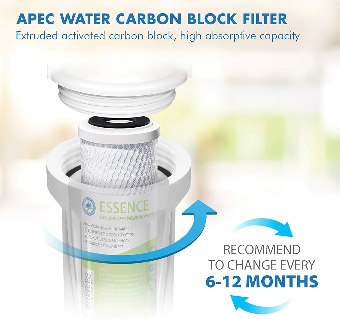 APEC Water Systems 10” Carbon Block Water Filter For Reverse Osmosis System, 10” x 2.5”, 10 Micron (FI-ES-CAB10) (Pack of 4)