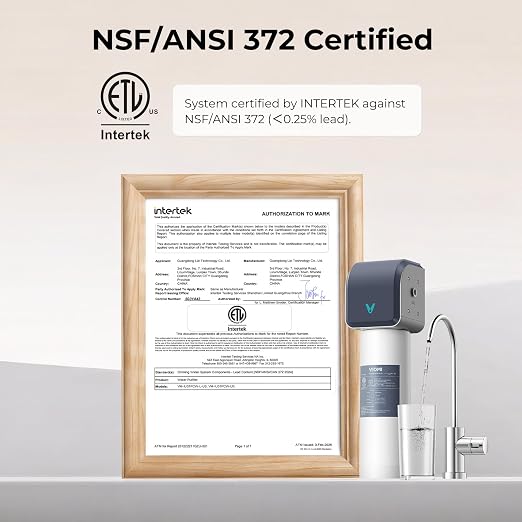 Viomi Under Sink Water Filter, NSF/ANSI 372, 53, 42 Certified, 0.5 Micron Filtration System Removes Lead, Chlorine, Bad Taste & Odor, Dedicated Faucet Included, 1 Year or 10,000 Gallons Lifespan