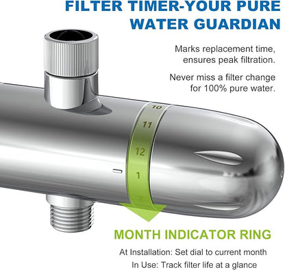 High Output Multi-Stage Shower Filter for Hard Water Softening, KDF-55 High Capacity Shower Head Filter to Remove Chlorine, Heavy Metals & Impurities, Water Softener Revitalizes Skin, Hair & Nails