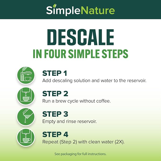 SimpleNature Coffee Descaler (32 fl oz) - Plant-Based Formula Removes Limescale & Buildup from Espresso, Drip, Pod & Single-Serve Machines | Improves Performance & Brew Quality