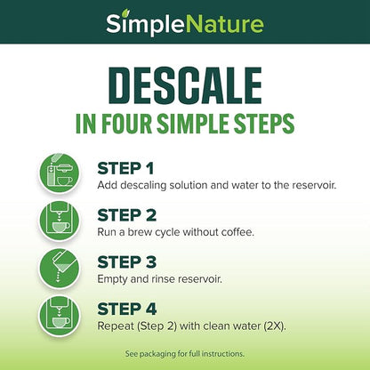 SimpleNature Coffee Descaler (8 fl oz) - Plant-Based Formula Removes Limescale & Buildup from Espresso, Drip, Pod & Single-Serve Machines | Improves Performance & Brew Quality