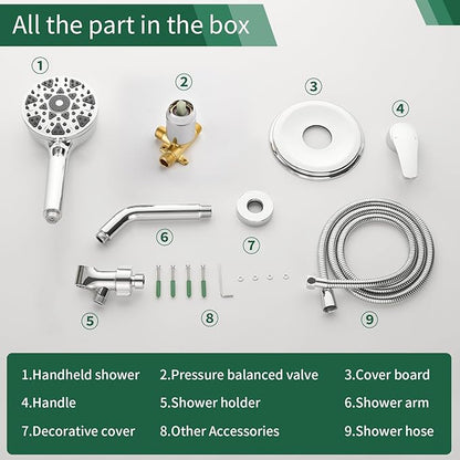 Shower Faucet Set with 7 Functions Handheld Shower Head Filter Shower Combo Set Shower System Shower Trim Kit Chrome Polished