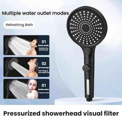 Filtered Handheld Shower Head with Hose and Holder, 5.1" Large High Pressure Shower Wand with 2 Extra Filters, Reinforced Matte Black Showerhead Set for Hard Water, 3 Spray Modes & One-Key Pause