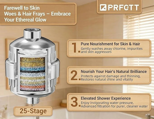25-Stage Shower Filter with Enhanced KDF, Reduces Scale Buildup, Revitalizes Hair, Skin & Nails. Softens Hard Water, Removes 99% Lead, Chlorine, Fluoride & Harmful Chemicals. High-Output Flow, Chrome
