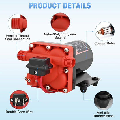Nilight RV Water Pump, 12v Water Pump 3.0 GPM 55 PSI with Pressure Switch and Strainer Heavy Duty Diaphragm Pump 12 Volt DC Upgrade Self-Priming Low Noice for RV Camper Marine Yacht Caravan Trailer
