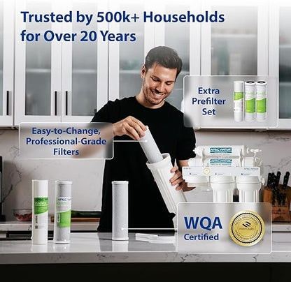 APEC Water 5-Stage Under Sink Reverse Osmosis Water Filter System with Extra High Capacity Pre-Filter Set, Essence Series, WQA Certified, 50 GPD, Removes 99.99% of Contaminants, Home Water Filtration