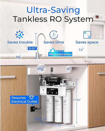 Waterdrop T3-M Remineralization Reverse Osmosis Water Filter, NSF/ANSI 372 Certified, 9-Stage Undersink RO System, 450 GPD Tankless RO Water Filtration System, 2:1 Pure to Drain, Plug-in Required