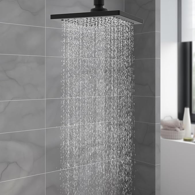 Hibbent cUPC Certified Metal Rain Shower Head, 6'' High Pressure Rainfall Shower Head, Square Bathroom Waterfall Shower Heads, High Flow Fixed Showerheads with Adjustable Brass Ball Joint, Matte Black