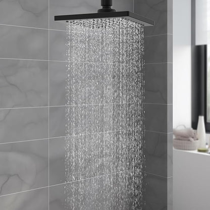 Hibbent cUPC Certified Metal Rain Shower Head, 6'' High Pressure Rainfall Shower Head, Square Bathroom Waterfall Shower Heads, High Flow Fixed Showerheads with Adjustable Brass Ball Joint, Matte Black