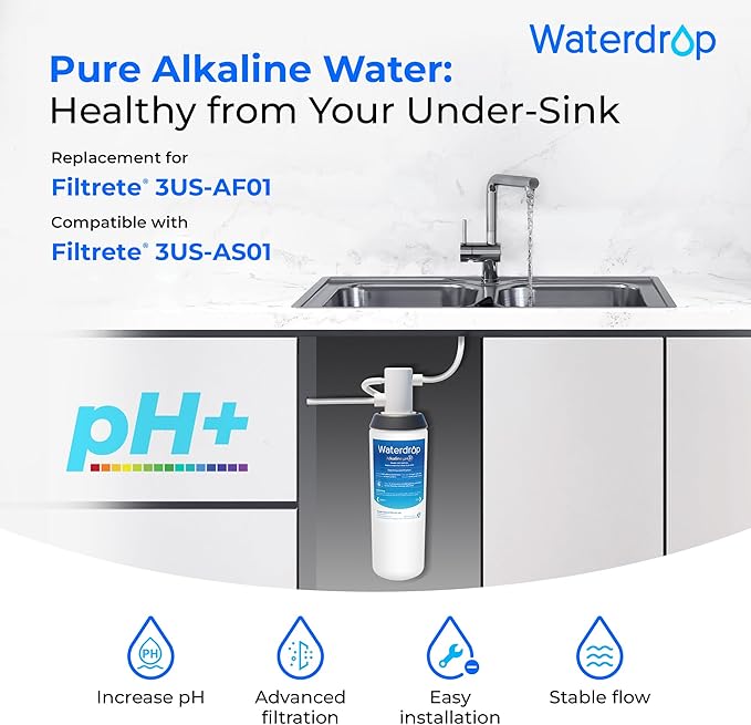 Waterdrop 3US-AF01 Under Sink Water Filter, Replacement for Filtrete® 3US-AF01, 3US-AS01, Aqua-Pure AP Easy C-CS-FF, WHCF-SRC, WHCF-SUFC, WHCF-SUF, Upgraded Alkaline Filter, 1 Pack