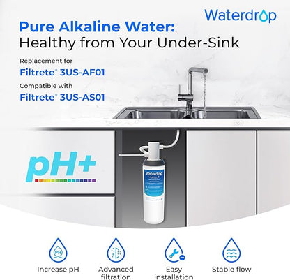 Waterdrop 3US-AF01 Under Sink Water Filter, Replacement for Filtrete® 3US-AF01, 3US-AS01, Aqua-Pure AP Easy C-CS-FF, WHCF-SRC, WHCF-SUFC, WHCF-SUF, Upgraded Alkaline Filter, 1 Pack