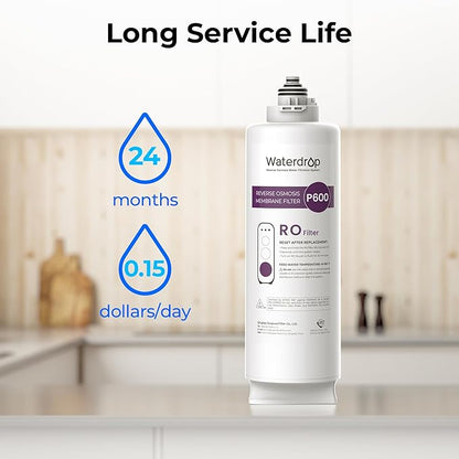 Waterdrop G3P600-RO Filter, Replacement for Waterdrop G3P600 Undersink Reverse Osmosis System, 2-year Lifetime