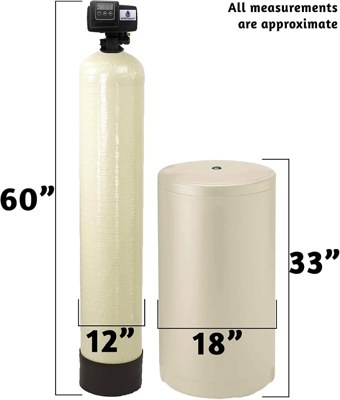 AFWFilters 2 cubic Foot (64k) Whole Home Water Softener with Durable 10% Crosslink Resin, 3/4" Plastic MNPT Connection, and Almond Tanks