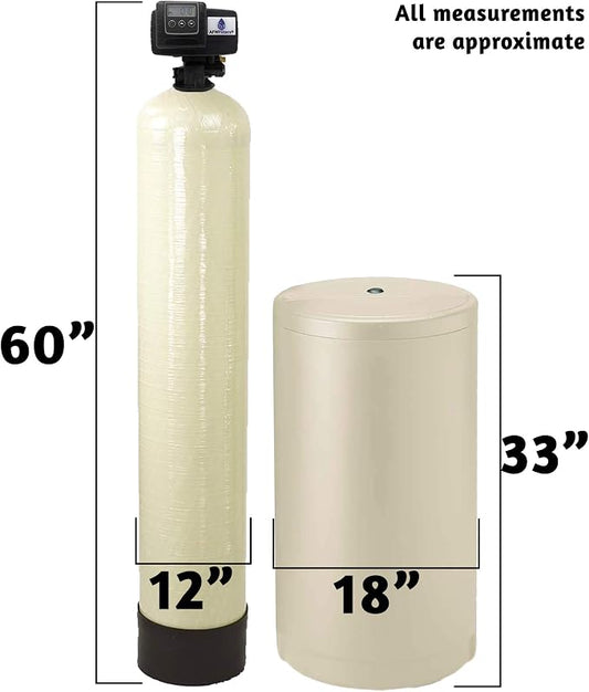 AFWFilters 2 cubic Foot (64k) Whole Home Iron Pro Water Softener with Fine Mesh Resin,1" Stainless Steel FNPT Connection, and Almond Tanks
