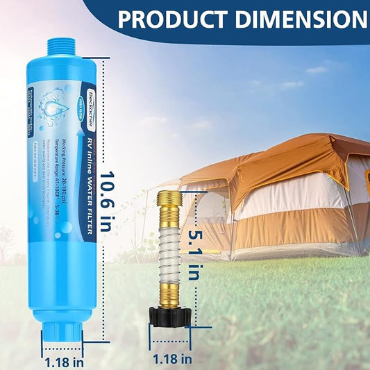 4-pack RV Inline Water Filter with KDF&GAC for Fresh Drinking Water | Ideal for camping, road trips, boating and outdoor use with fresh, better-tasting water wherever you go