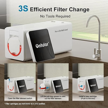 Ontulor Reverse Osmosis System, 6-in-1 Tankless, NSF/ANSI 42 & 372 Certified, 600 GPD RO Filtration, No Electricity Needed, Protable Water Purifier, TDS Meter Included（6-in-1 Reverse Osmosis System）