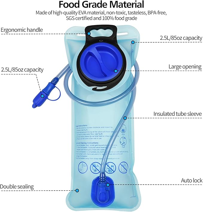 Mdvora 1.5L/2L/2.5L/3L Hydration Bladder, Large Opening Water Storage Bladder Bag, for Cycling Hiking Camping