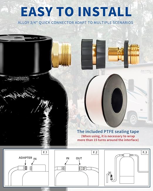 Filterelated RV Water Softener -16000 Grain Portable Water Softener with 3/4 "Brass Fitting and Custom Hose, Softened Hard Water Filter System for RV,Boats,Mobile Car Washes,Pressure Washes