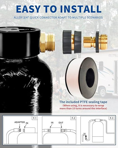 Filterelated RV Water Softener -16000 Grain Portable Water Softener with 3/4 "Brass Fitting and Custom Hose, Softened Hard Water Filter System for RV,Boats,Mobile Car Washes,Pressure Washes