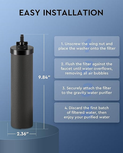 CO-Z Water Filter Replacements, 2 Activated Carbon Water Filters for Gravity Filtration System, Black Purification Elements Purifier Replacements for Home Travel Outdoor, NSF/ANSI 42 Certified