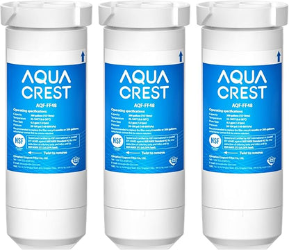 AQUA CREST XWF Refrigerator Water Filter, Replacement for GE® WR17X30702, Compatible with GE® GNE27, GFE26, GDE25, GSS25, PSE25 Series Refrigerators, NSF 42/372 Certified, 3-Pack (No-chip)